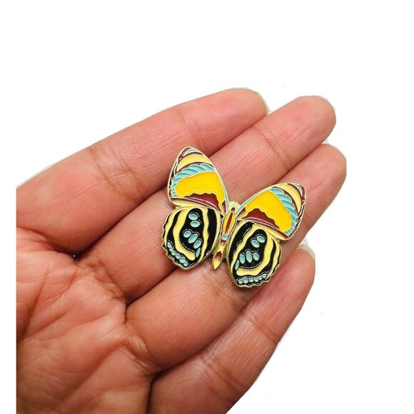 Butterfly Moth Enamel Pin Badge Yellow Teal Gold Metal Insect Brooch Jewelry New - Picture 2 of 5
